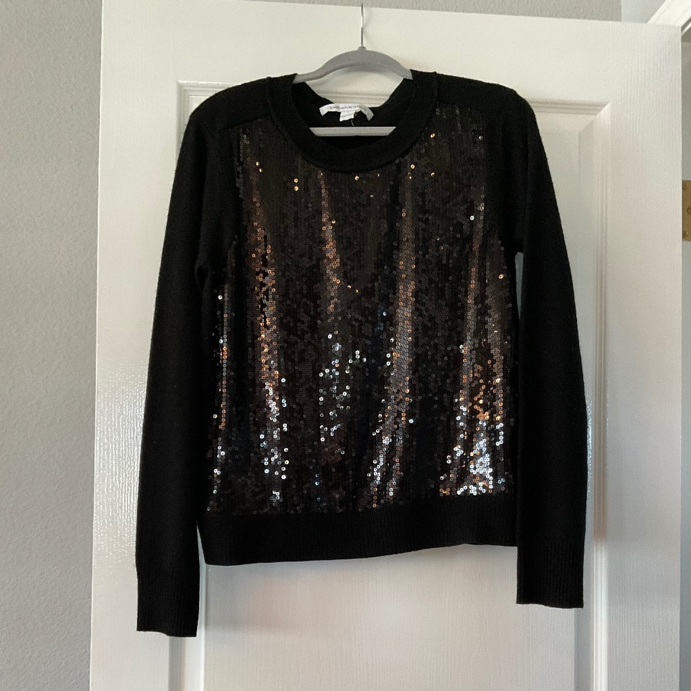 Diane Von Furstenberg black  sequined sweater L